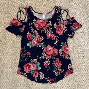 Strappy Shoulder Floral Blouse